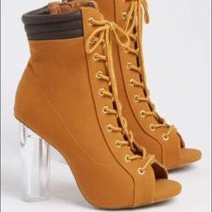 Shoes - Clear Heel Camel Peep Toe Booties Shoes - Clear Heel Camel Peep Toe Booties
